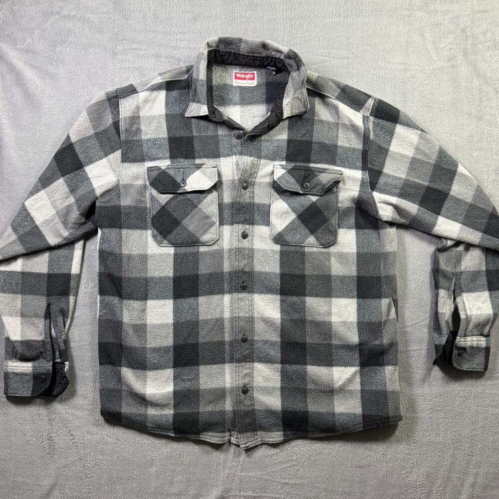 Wrangler Long Sleeve Shacket Fleece Black Gray Plaid‎ Size Men;s Large